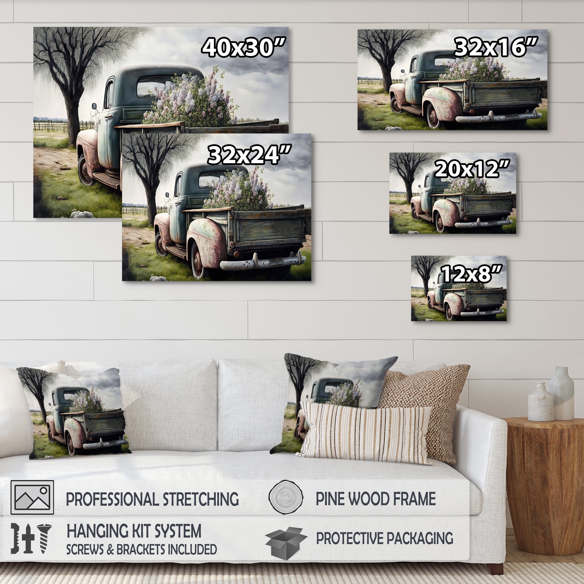 Designart Barn Flower Delivery Truck V Canvas Wall Art