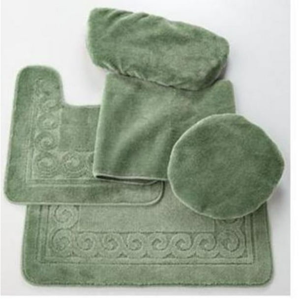 SCROLL 5 PIECE BATH RUG, CONTOUR, LID, TANK LID & TANK COVER SET, SAGE