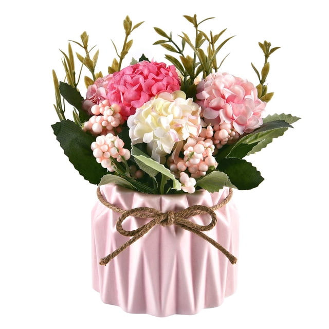 Flor de hortensia artificial en maceta, variedad falsa, flor de seda, bonsái para mesa, fiesta, oficina, boda, decoración del hogar, rosa