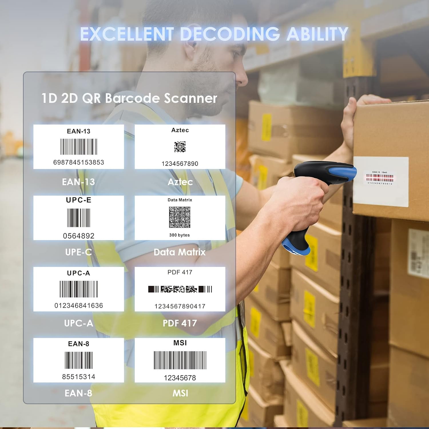 AIMPIRE 2D Bluetooth Barcode Scanner Wireless, 2500mAh Handheld Cordless USB Wired QR Bar Code Reader for Library, Warehouse Inventory Compatible with iPad, Android Phone, iPhone, Laptop