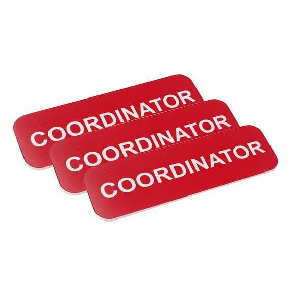 Coordinator 1 x 3" Name Tag/Badge, Red, (3 Pack)