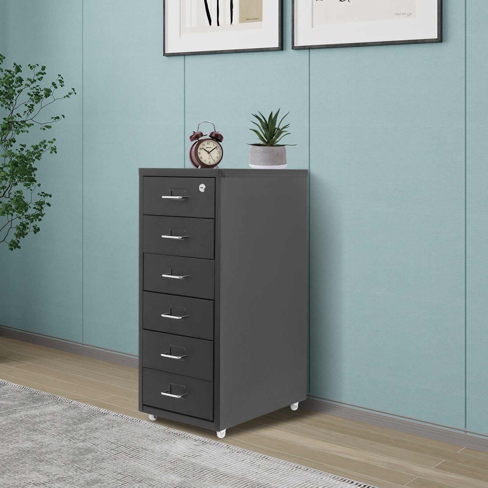 Cold-rolled Steel Vertical File Cabinet, Black Metal File Cabinet with Lock, Filing Cabinet