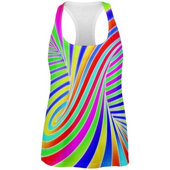 Rainbow Trippy Swirl All Over Womens Work Out Tank Top Multi LG