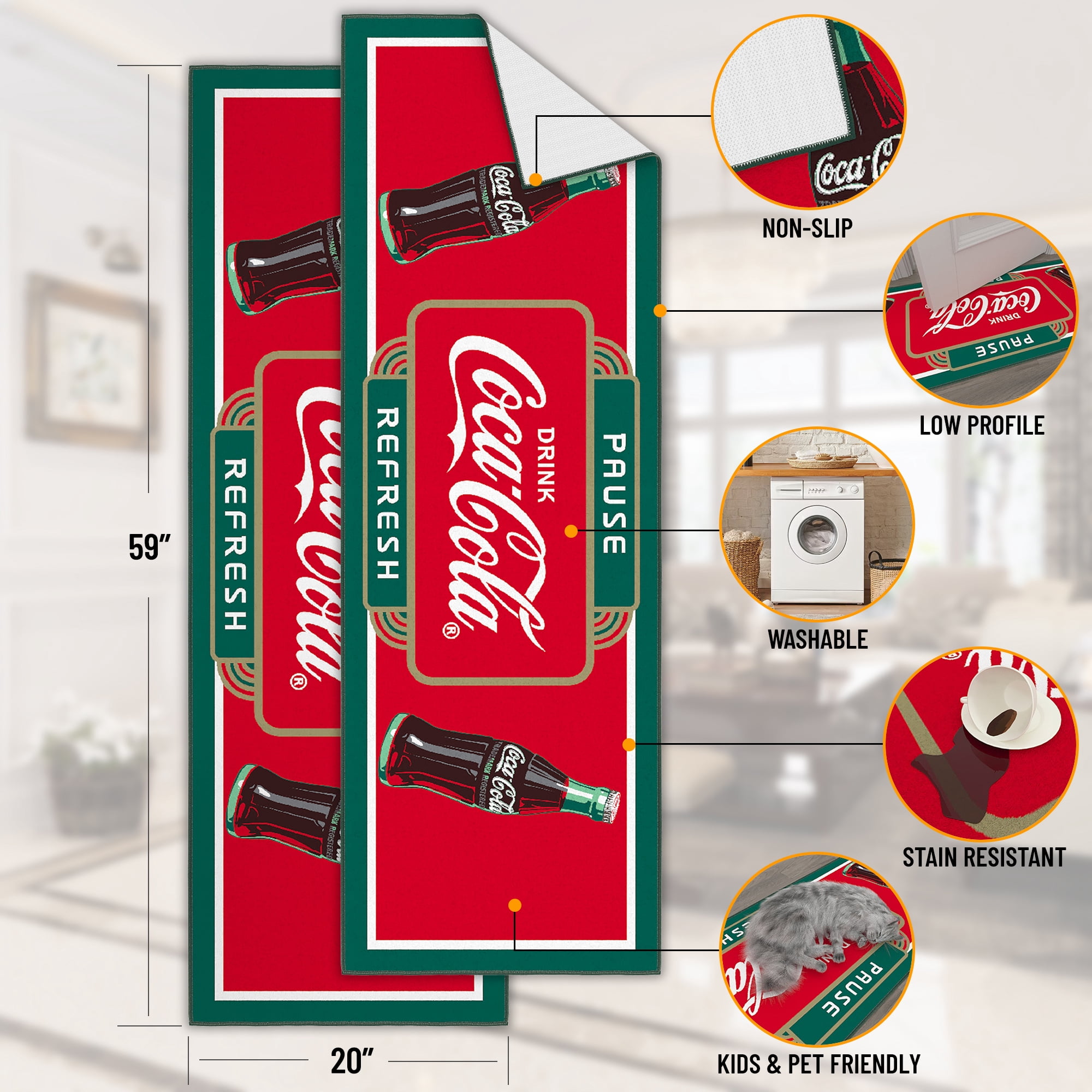 Ottomanson Coca-Cola Vintage Non-Slip Rubberback Runner Rug 20x59