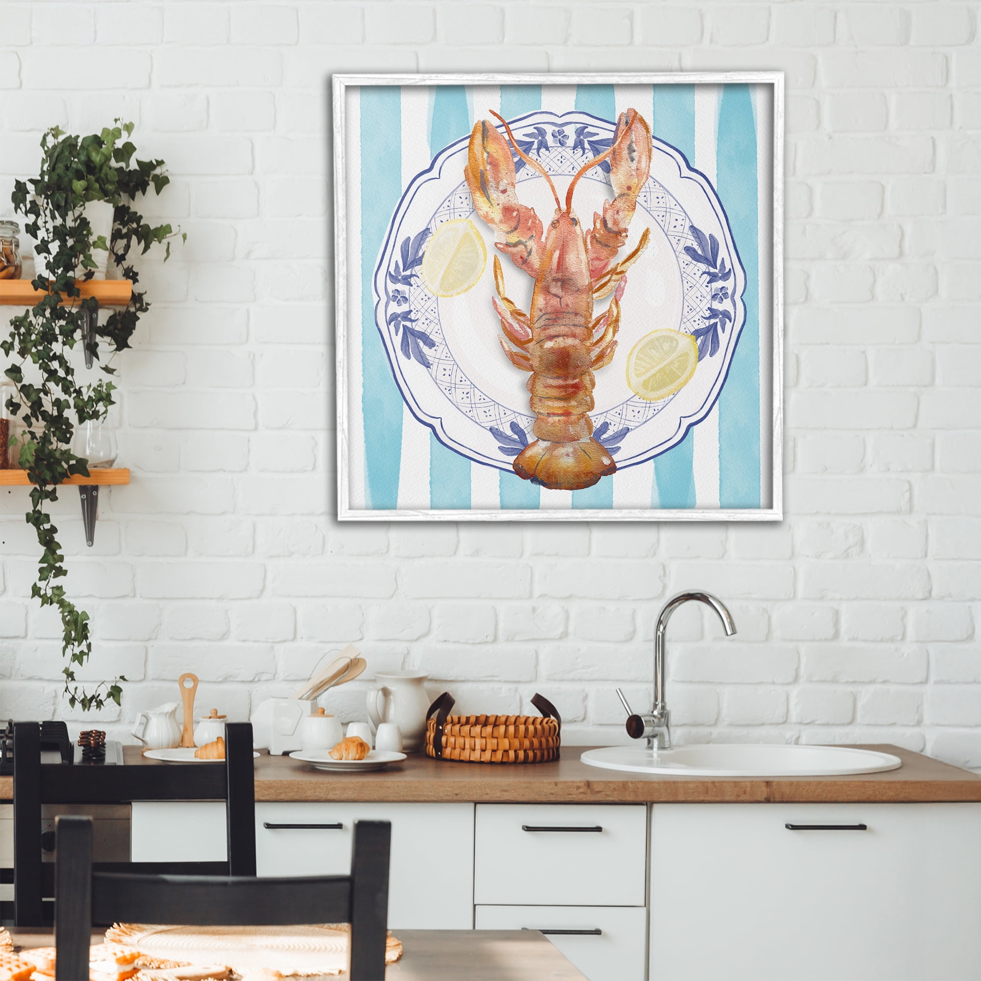 Stupell Industries Lobster Seafood Plate White Framed Giclee Art, design by Christie Adams