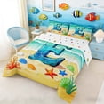 thumbnail image 2 of Manfei Cartoon Initial E Beach Seashell Starfish Full Size Comforter Sets for Kids Boys and Girls, Nautical Alphabet Print Bedding Sets, Stars Reversible 3 Pieces, 1 Comforter and 2 Pillowcases, 2 of 6