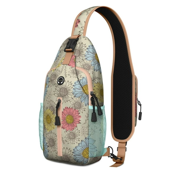 Ocean Sunset with Palm Trees Sling Backpack – Lightweight Boho Style Crossbody Bag with Tropical Palm Tree Prints, Ideal for Outdoor Adventures and Travel