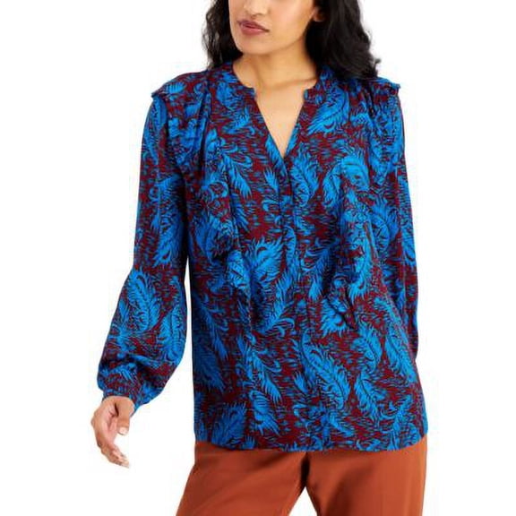 MSRP $80 Alfani V-Neck Ruffled Top Wine Size Medium