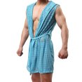 thumbnail image 5 of Men's Sexy Hollow Hooded Sleeveless Robes Bathrobes Mesh See-Through Lingerie Sleepwear Pajamas, 5 of 5
