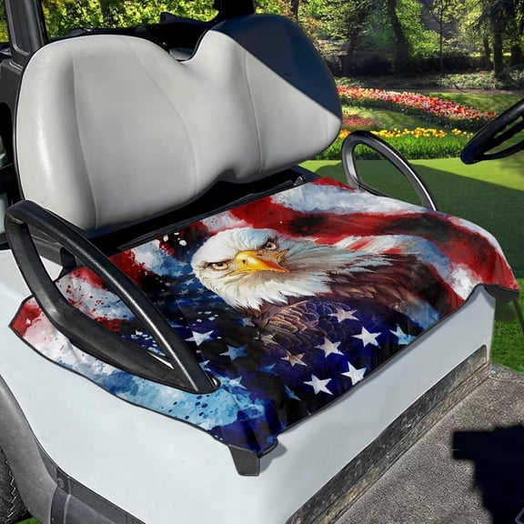 Retro Eagle American Flag Golf Cart Seat Covers, Universal Fit for EZGO, Club Car, Yamaha 52"x32", 2 Passenger Golf Cart Seat Protector, Durable Washable