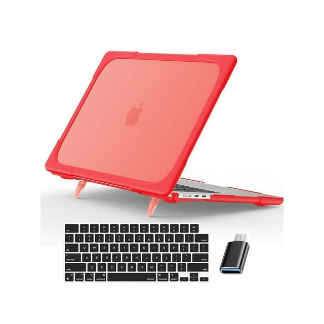 MacBook Air 15 Pouces Modèle de Sortie 2024 2023 A3114 A2941 avec Puce M3/M2 et Étui Rigide Touch ID à Double Couche, Étui de Protection avec Support Pliable et & Étui de Clavier & Adaptateur Type C