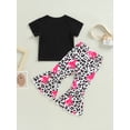 thumbnail image 4 of Blotona Kid Toddle Girls Summer 2PCS Set Short Sleeve Crew Neck T-shirt with Flower Leopard Print Flare Pants, 4 of 9