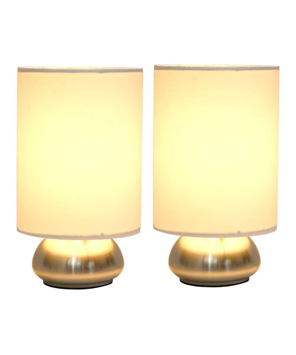 Simple Designs Gemini 2 Pack Mini Touch Lamp with Brushed Nickel Base and Ivy Fabric Shades