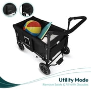 WONDERFOLD W1 Original Stroller Wagon (2 Seater) - Wagon Stroller with Seats with 5-Point Harnesses, Adjustable Push Handle, and Sun Canopy, Jet Black