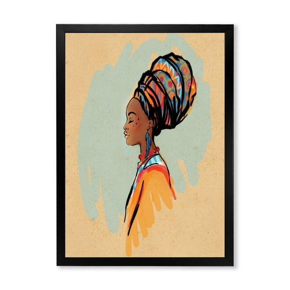 Designart 'Portrait of African American Woman With Turban II' Modern Framed Art Print