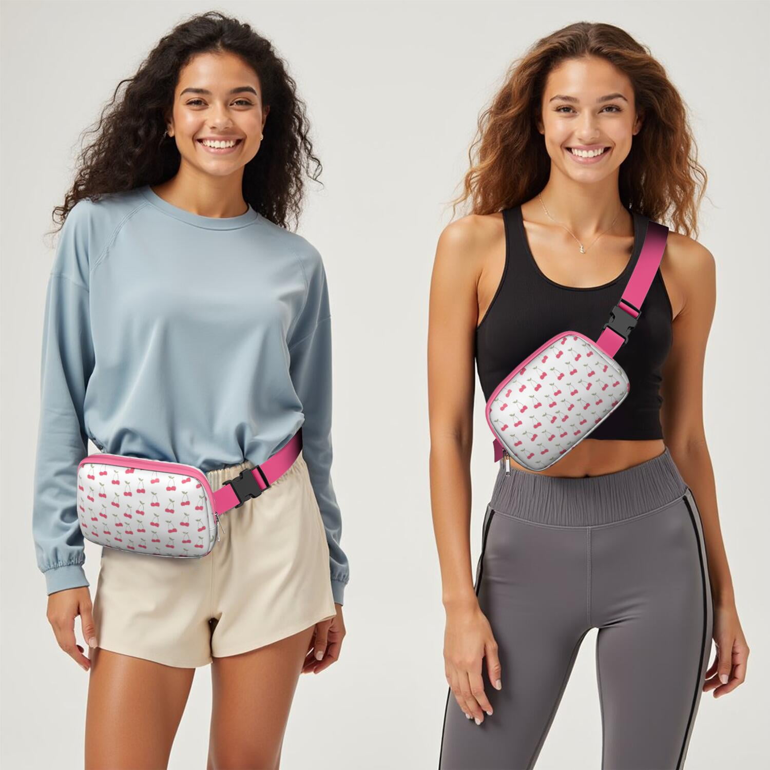 Cute Cherries Belt Bag – Sweet Fruit Fanny Pack with Red & Pink Aesthetic Print for Summer Vibes