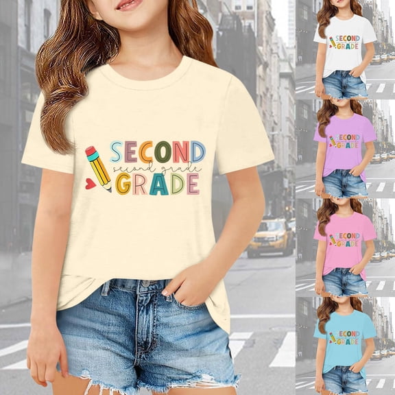 LILIYA Back To School Shirt Kids Girl Preschool To 5th Grade Casual Graphic Short Sleeve T-Shirt Toddler Girl Summer Clothes