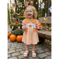 thumbnail image 4 of RUINIXCW Kids Toddler Baby Girls Halloween Dress Outfit Infant Baby Girls Summer Fall Plaid Dress Clothes Cute Pumpkin Ghost Embroidery Doll Collar Short Sleeve Dress, 4 of 8