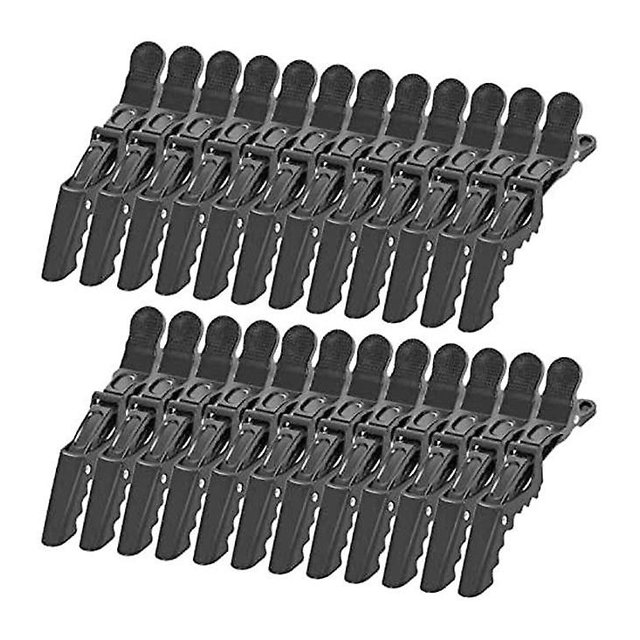 24 piezas de pinzas para el pelo de peluquero profesionales, pinzas para el pelo de cocodrilo, horquillas, mango antideslizante (negro)