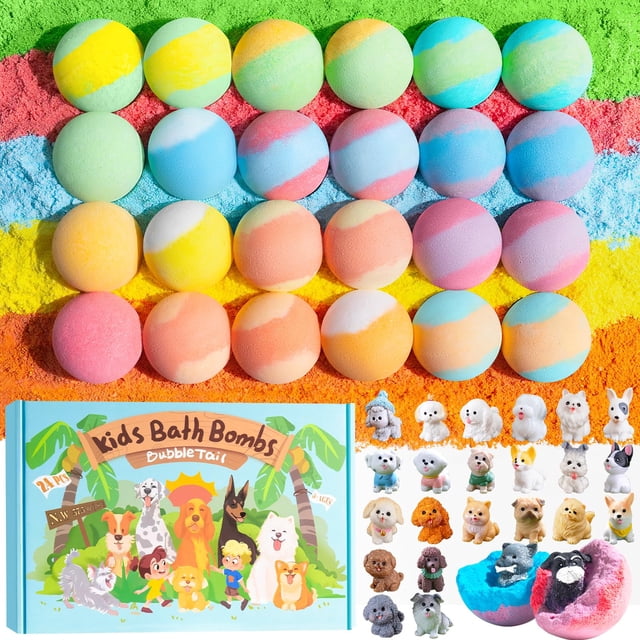 Bath Bombs BubbleTail Puppy, paquete de 24 unidades, con juguete sorpresa en el interior
