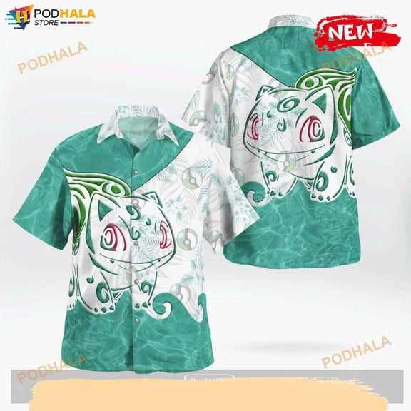 Tribal Bulbasaur Design Hawaiian Shirt, Tropical Shirt for Women Men