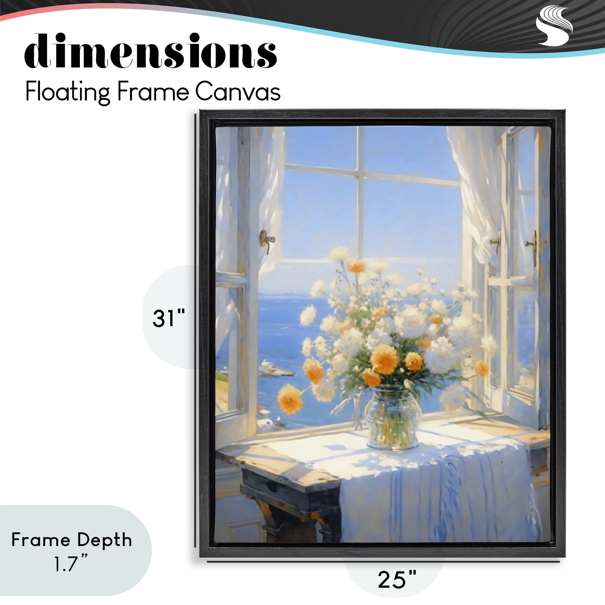 Stupell Industries Floral Window View of Sea Black Framed Floater Canvas Wall Art, design by Creative Studio