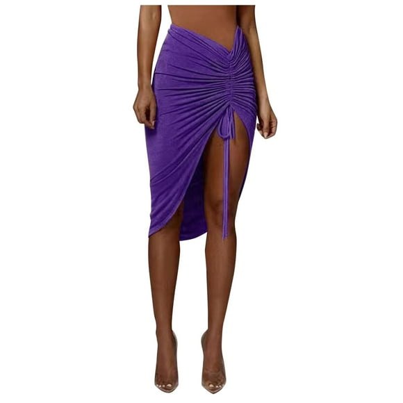 Fgnfyis Summer New Ladies Slim Drawstring Skirt Skirts for Women Purple XL