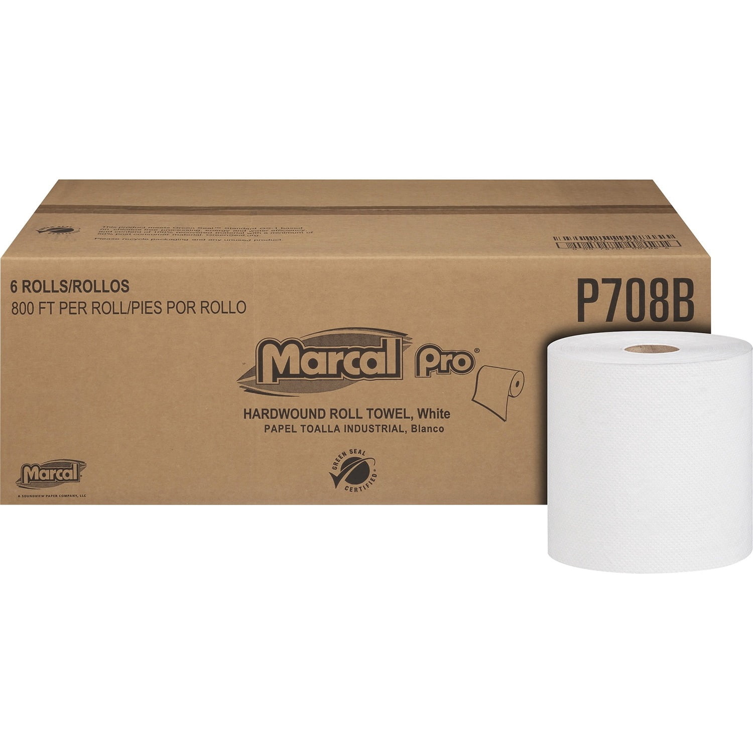 Marcal PRO 100% Recycled Hardwound Roll Paper Towels, 7 7/8 x 800 ft, White, 6 Rolls/Ct -MRCP708B