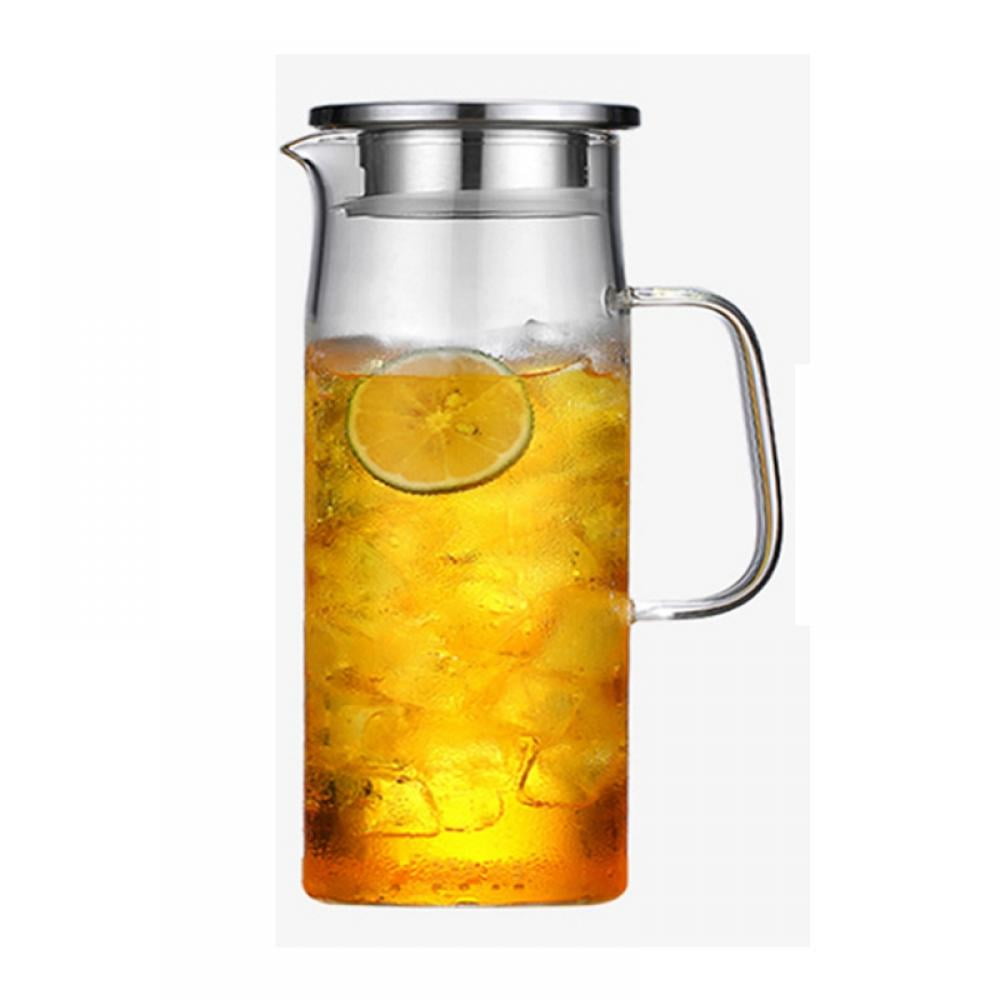 Glass Pitcher w/ Stainless Steel Lid Beverage Pitcher for Homemade Juice Ice Tea