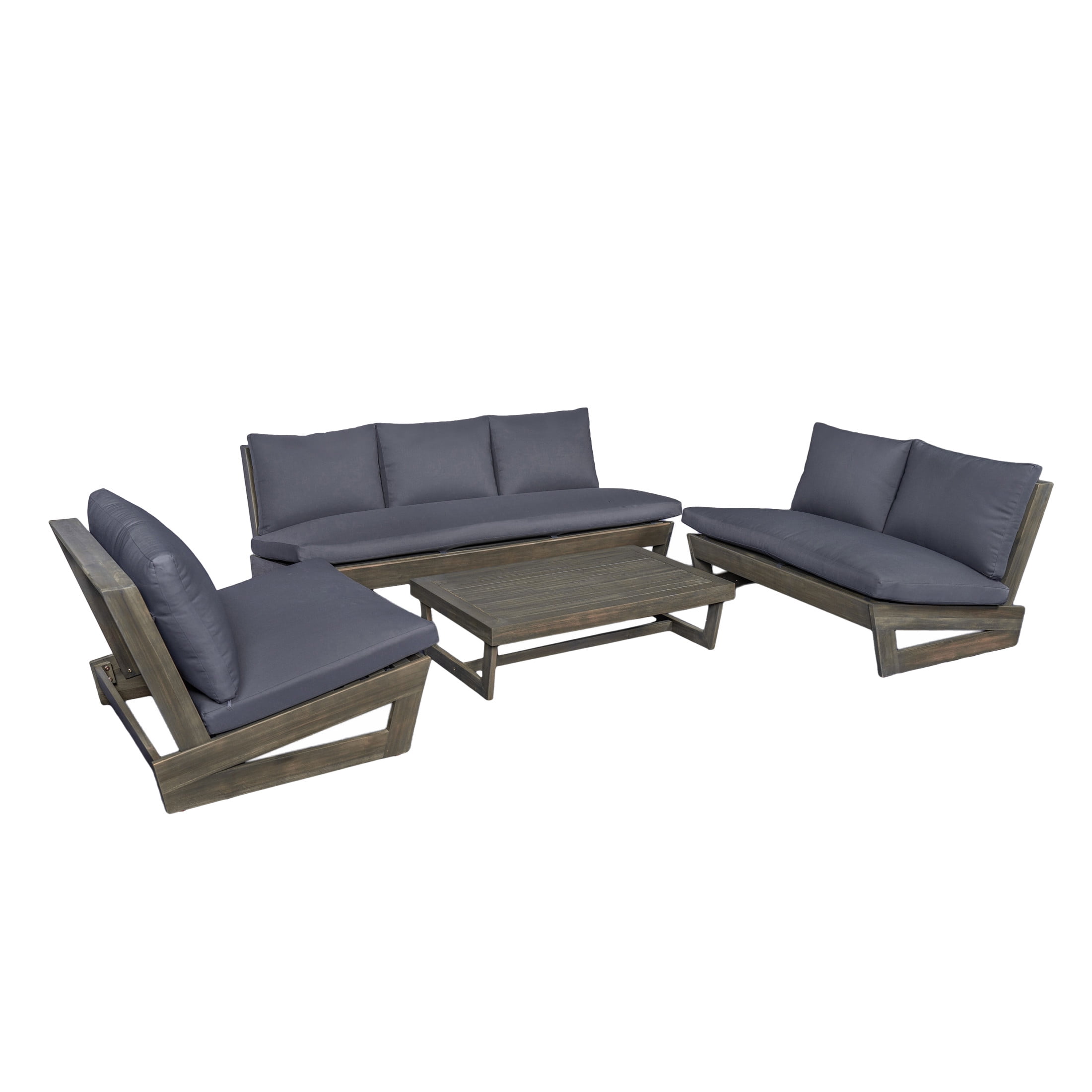 Christopher Knight Home 4-Piece Outdoor Patio Sofa Set with Loveseats & Coffee Table, Acacia Wood Frame, Dark Gray
