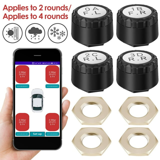 Bluetooth Tire Pressure Monitoring System Wireless APP Tire Pressure Monitor Temperature Display Tyre Pressure Alarm Sensor for Motorcycle Car RV Support iOS and Android