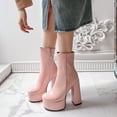thumbnail image 2 of Platform Dress Boots for Women Fashion Patent Leather Ultra Chunky Block High Heel Zip up Short Ankle Booties, 2 of 8