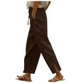 thumbnail image 4 of Pimfylm 2025 Linen Pants Women High Waist Elastic Drawstring Lounge Trousers Casual Lightweight Side Split Summer Beach Pants Brown, L, 4 of 8