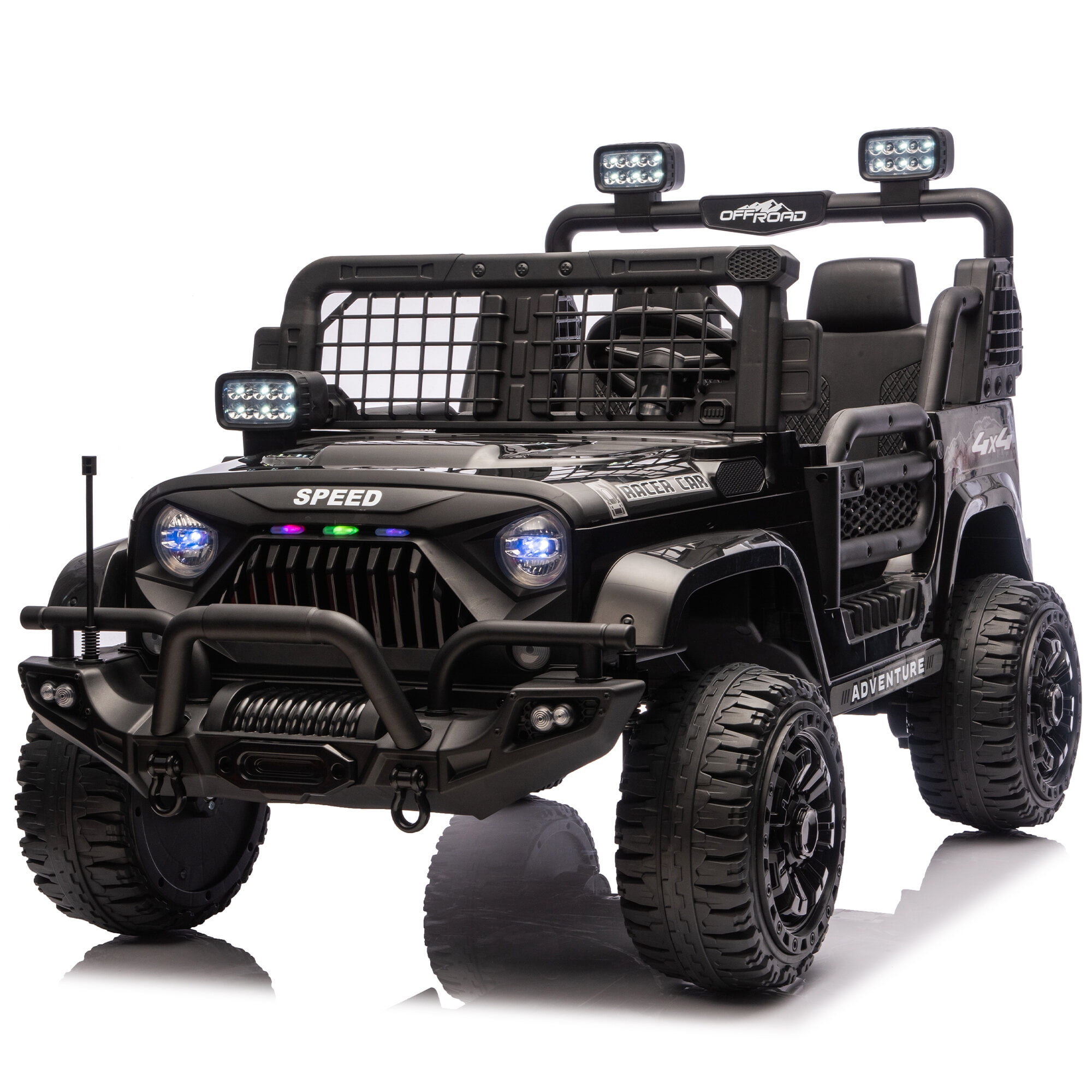 Bikes 24V Two-seater Ride On Electric Truck Car W/Parents Control,2wd,Four-wheel Suspension, 8.66in Ground Clearance, LED & Searchlights, Bluetooth, Music, Provide 3.11-4.97MPH Speed For Ki