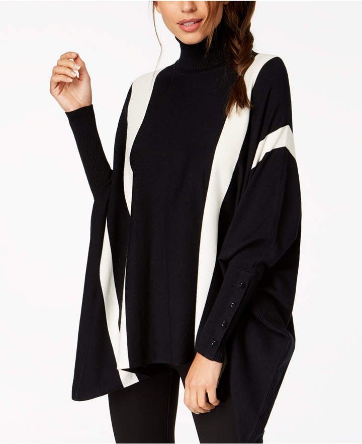 Alfani Women's Striped Poncho Sweater Black Size Petite Medium - Walmart.com