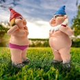 thumbnail image 3 of Set of 2 weatherproof funny garden gnome figures for lawn indoor/outdoor decor, 3 of 5