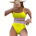 thumbnail image 1 of Conjunto de bikini de 2 piezas con bloques de color para mujer, traje de baño inalámbrico de cintura alta Amarillo CH Amarillo CH Xishao ropa, 1 of 2