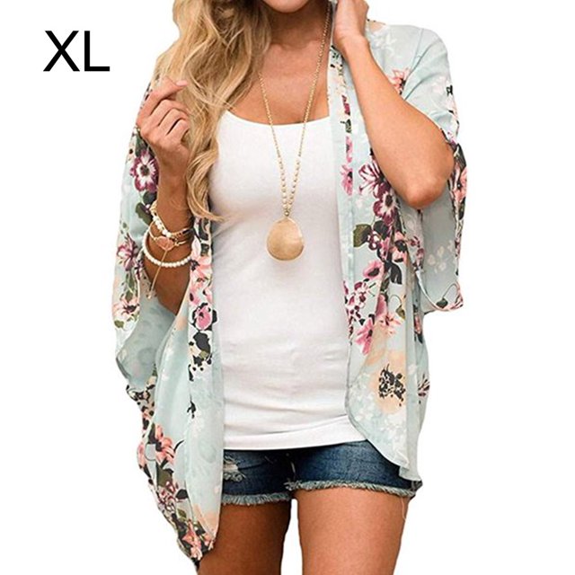 Sonducket Mujeres Imprimir frente abierto Mangas 3/4 Ropa de playa Cubrir Prendas para la parte del cuerpo TYPE4 SG