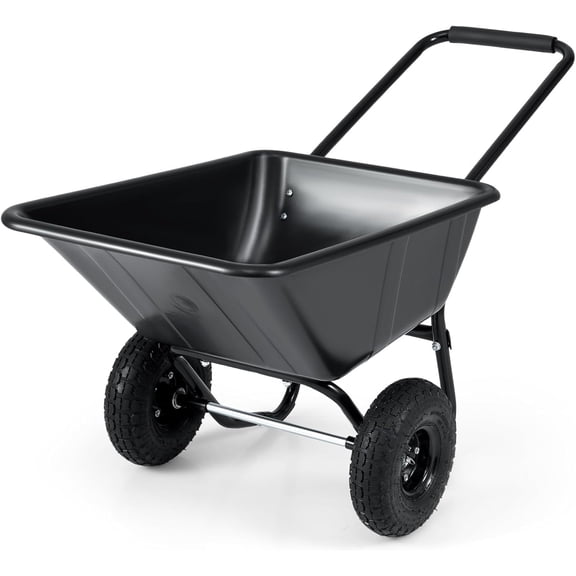 ARNOT Dual-Wheel Wheelbarrow, 330 LBS Heavy Duty Garden Cart with 10” Pneumatic Tires, Lightweight Yard Wheelbarrow for Soil, Bricks & Construction Materials, Black