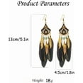 thumbnail image 6 of Long Feather Dangle Drop Statement Earrings for Women Gold-Toned Bohemian Enamel Fan Shaped Leaf Turquoise Beads Fringe Tassel Dangling Studs Earring Lightweight Fish Hook Vintage Ethnic Jewelry, 6 of 12