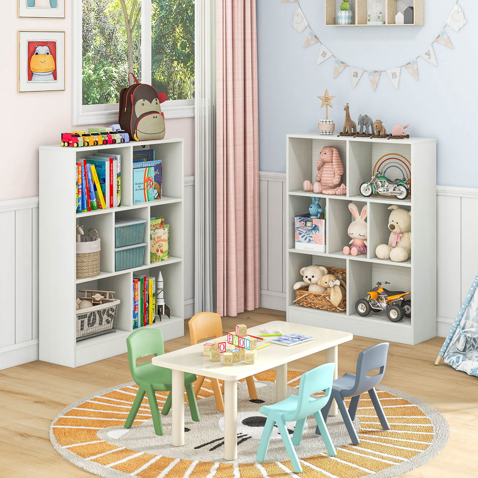 Costway 7-Cube Bookcase for Kids 41" Wooden Toy Storage Organizer Freestanding Bookshelf White