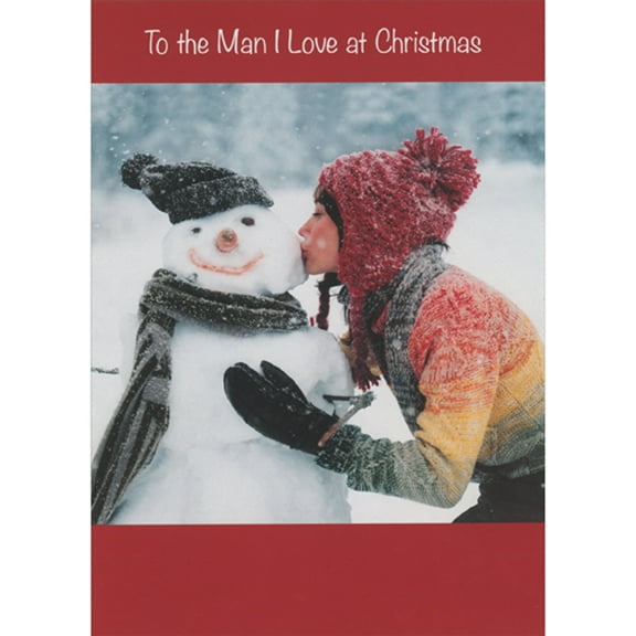 RSVP Woman Kissing Snowman on Cheek Christmas Card for the Man I Love, Husband, Boyfriend