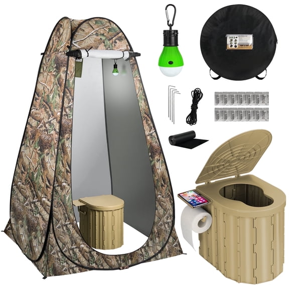 Thallike Outdoor Portable Camping Toilet with Pop-Up Privacy Tent