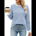 thumbnail image 3 of Tops Tipo Túnica para Mujer, Camisas A Rayas de Larga, Tops de Cuello Redondo Azul S, 3 of 9