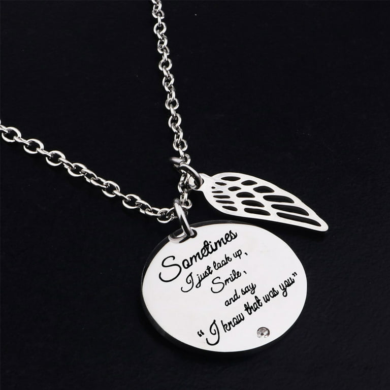 WQQZJJ Necklaces For Women, Angel New Diamond-Encrusted Angel Wing Love  Necklace-Sometimes I Just Smile And Say “I K-Now That Was You”, Memorial