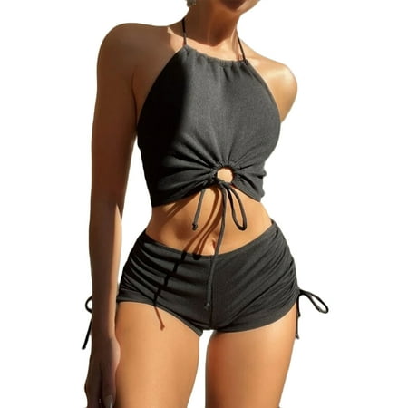 Fashion Women Bikini Push-Up Padded Swimwear  Beachwear Set  Sexy Printing  Full Coverage  For Pool/Swimming  Supportive Bra  Quick Dry  Comfortable Material  Bathing Suits Women | Black L