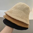 thumbnail image 2 of CoCopeaunts Knitted Bucket Hat Solid Color Jacquard Bucket Cap Temperament Female Fashion Woolen Fisherman Hat Warm Cold Proof, 2 of 8