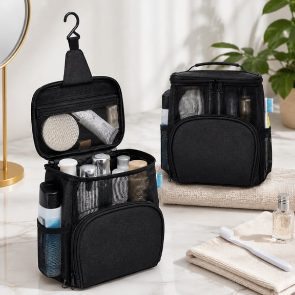 1PCS Mesh Shower Caddy Bag Portable, College Dorm Room Essentials for Travel, Gym, Camping, Toiletry Tote for Women Men, Medium, Black