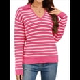 thumbnail image 3 of Suéteres de Mujer 2025, Cuello en V, Larga, Tops A Rayas, Otoño Invierno, Ropa de Punto Cómoda, Suéter Tipo Pulóver Rosa y M, 3 of 9