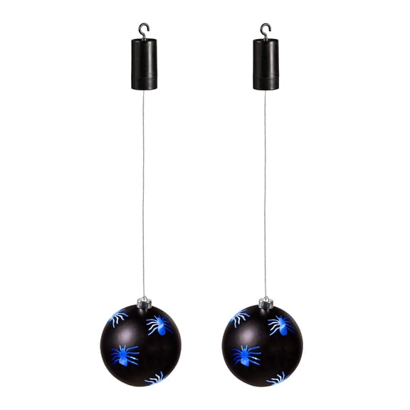 Evergreen Shatterproof Set/2 LED Ornament w/Spiders - Black